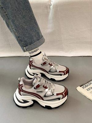 Fleece Dad Shoes Women's 2025 Autumn and Winter New Thick-soled Small People Increase Their Height and Show Their Feet. Small Casual Sports Shoes