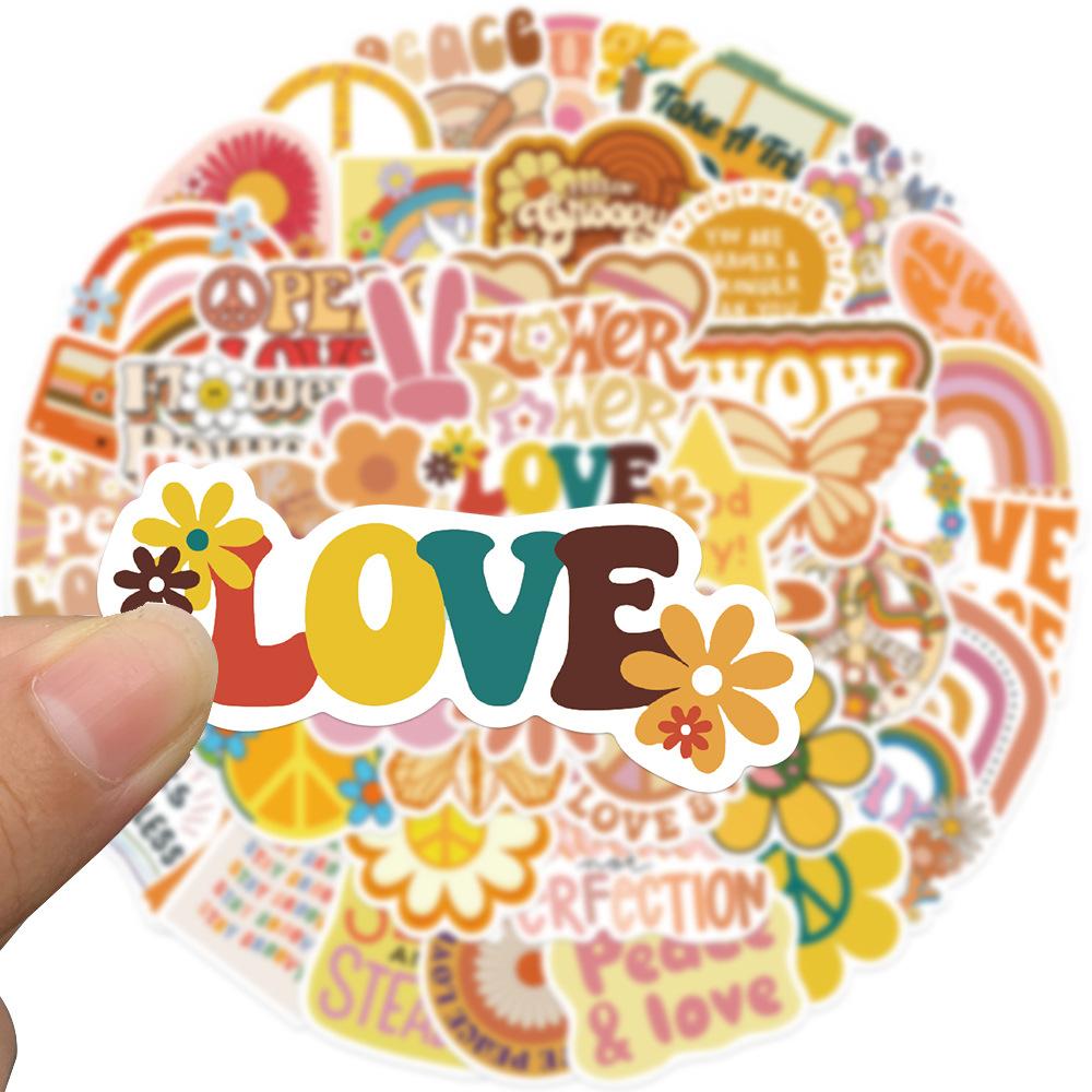 50 Photos Groovy Boho Hippie Stickers Decorative Suitcase Pen Guitar Notebook Waterproof Explosive