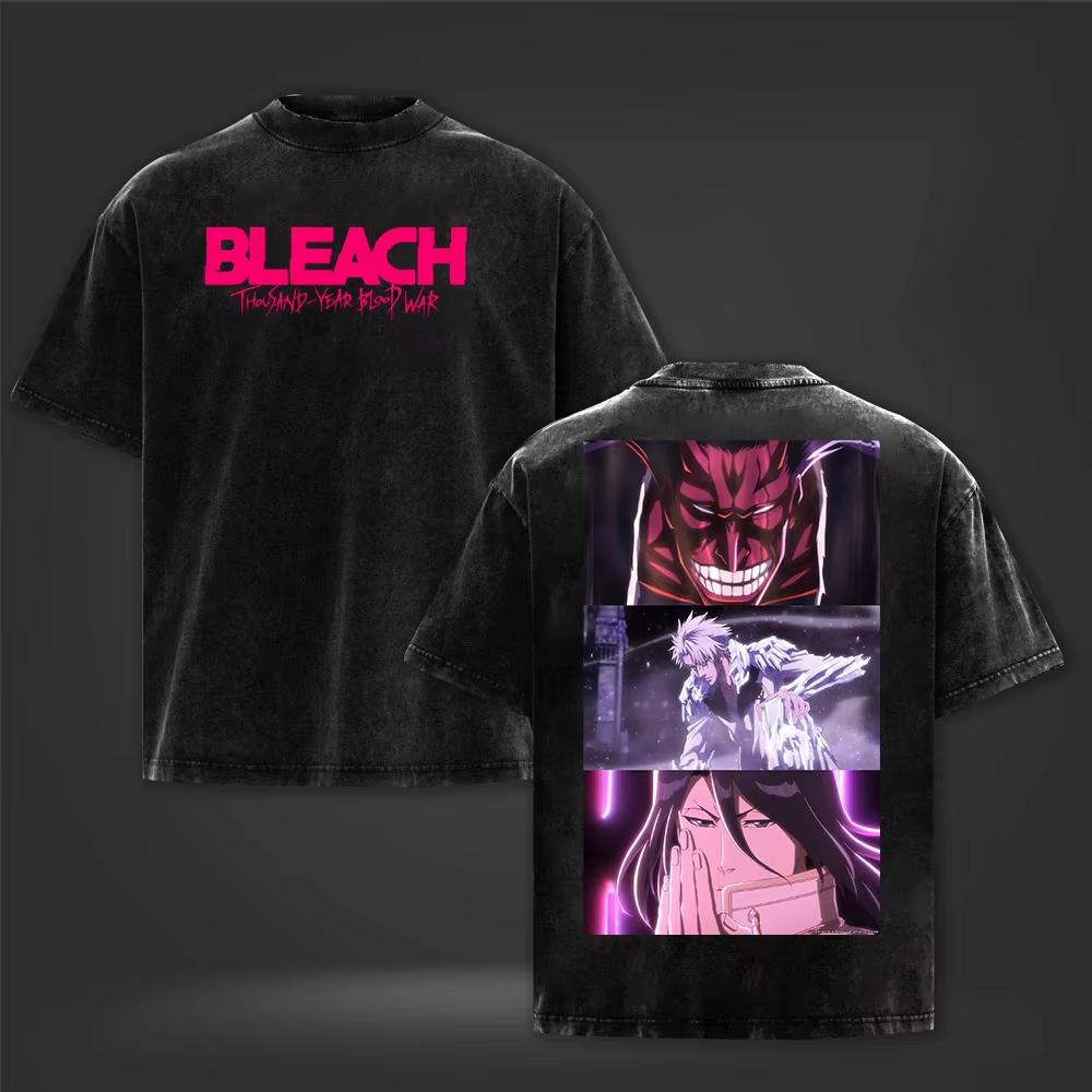 2026 Summer Bleach Anime Printed Washed T Shirt Y2k Unisex Gothic Hip Hop Punk Tshirt Retro Vintage Graphic Oversized T Shirt