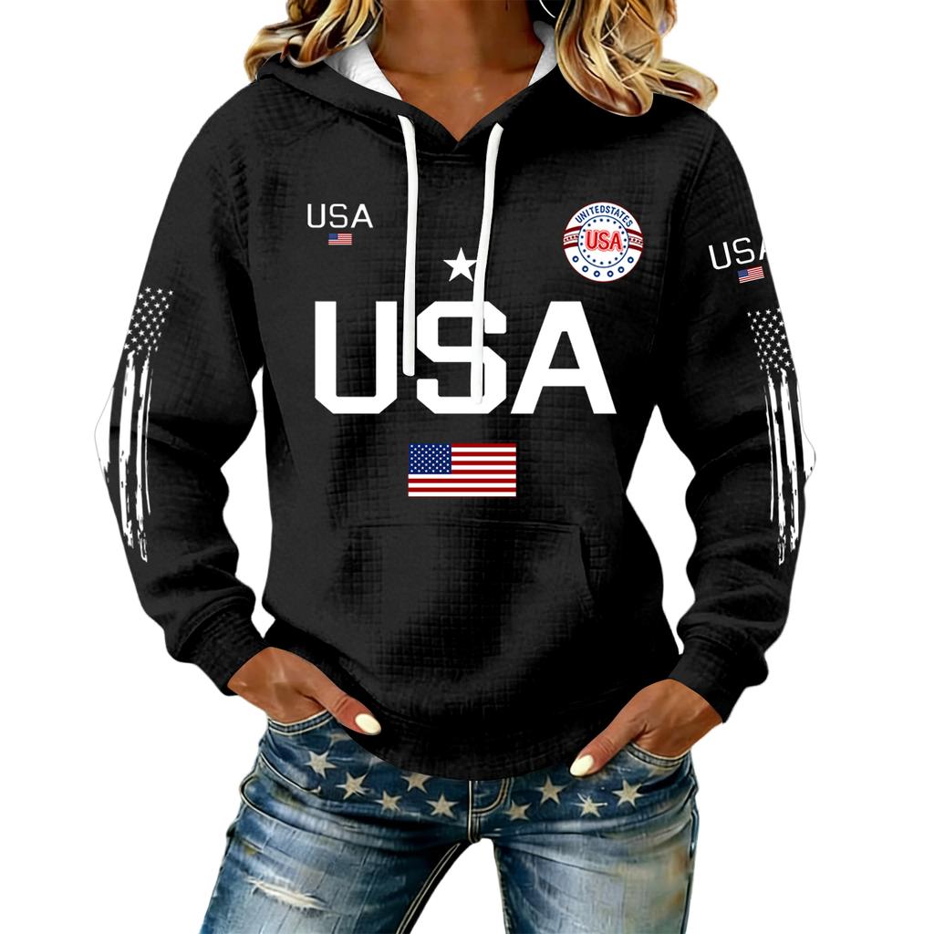 Women's Fashion 250th Anniversary Knit Loose Neck Hooded Top