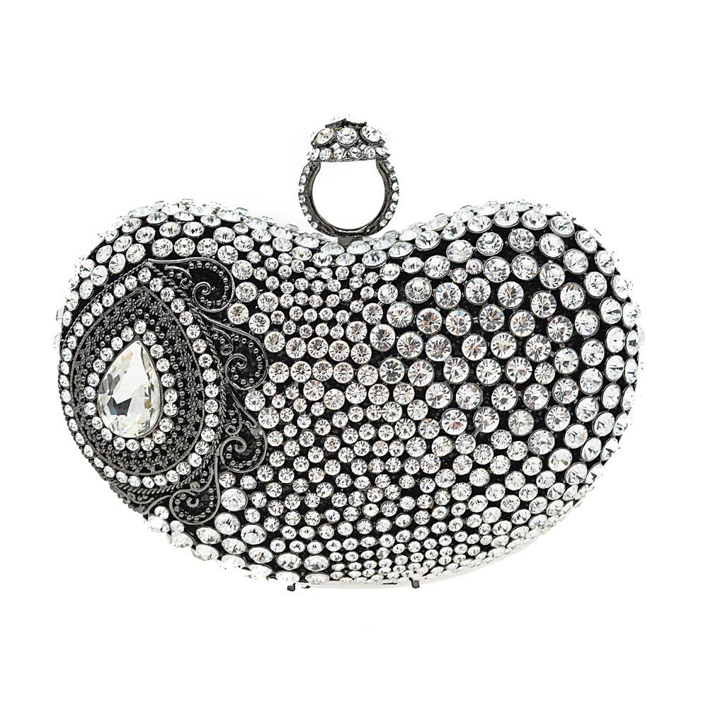 

Heart Shaped Rhinestone Wedding Purse WHTUOHENGSilver Metal BlueWomen Diamond Party Prom Clutches Crystal Female Dinner Handbags 18cmX12cmX6cm