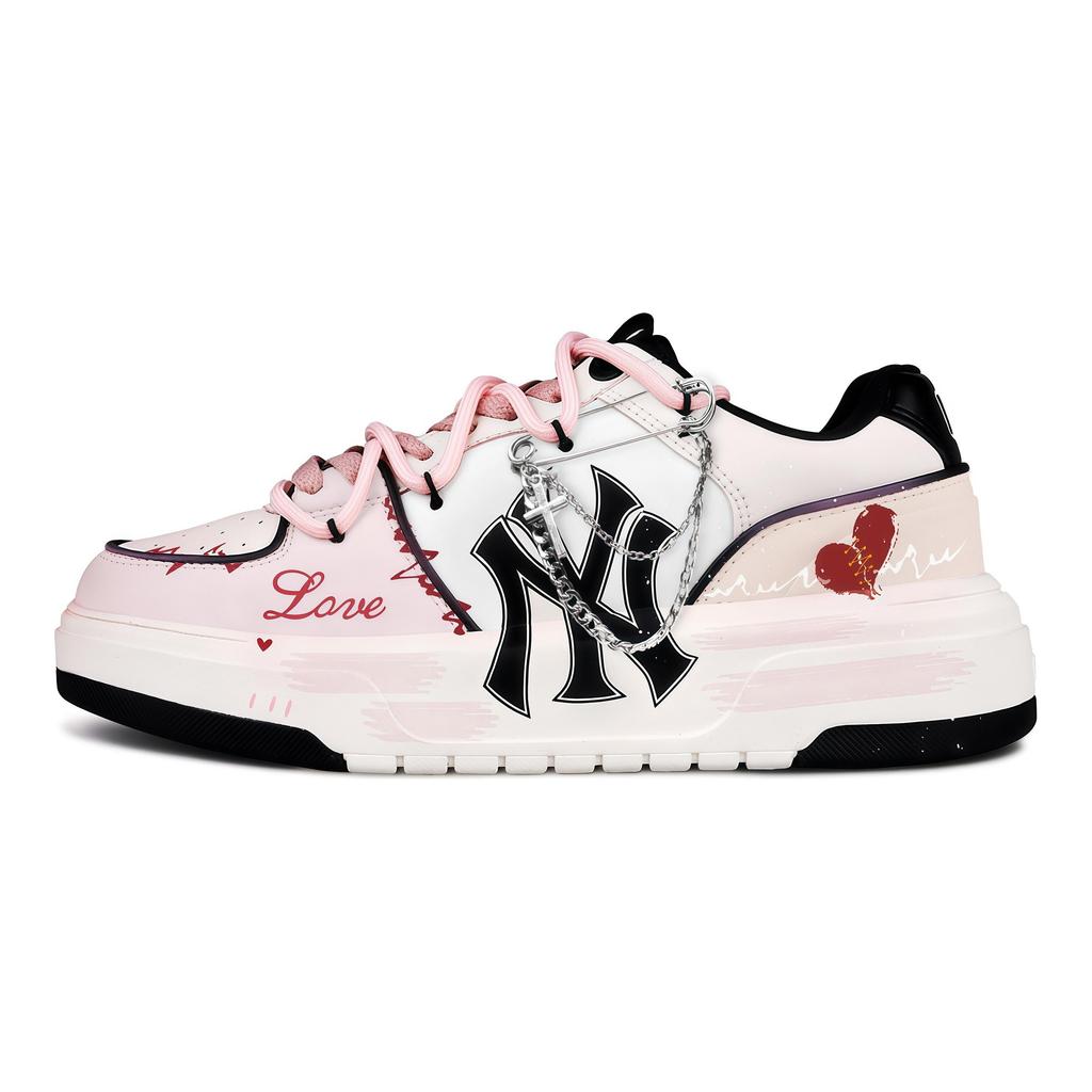 MLB Chunky Liner Heartfelt Sweet Chain Abrasion Resistant Abrasion Resistant Low Top Skateboard Shoes Unisex Pink White 3ASXCA12N-50WHS(Team266-)