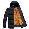 Men Winter Cotton Coat Padded Thick Plush Solid Color Hooded Long Sleeve Soft Button Closure Mid Length Windproof Pockets Elastic