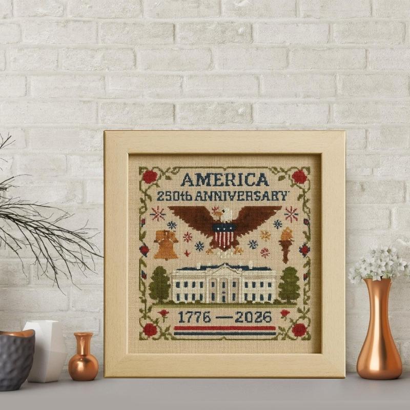 US 250th Anniversary Patriotic Memorial Embroidery Starter Set Count Format Gift