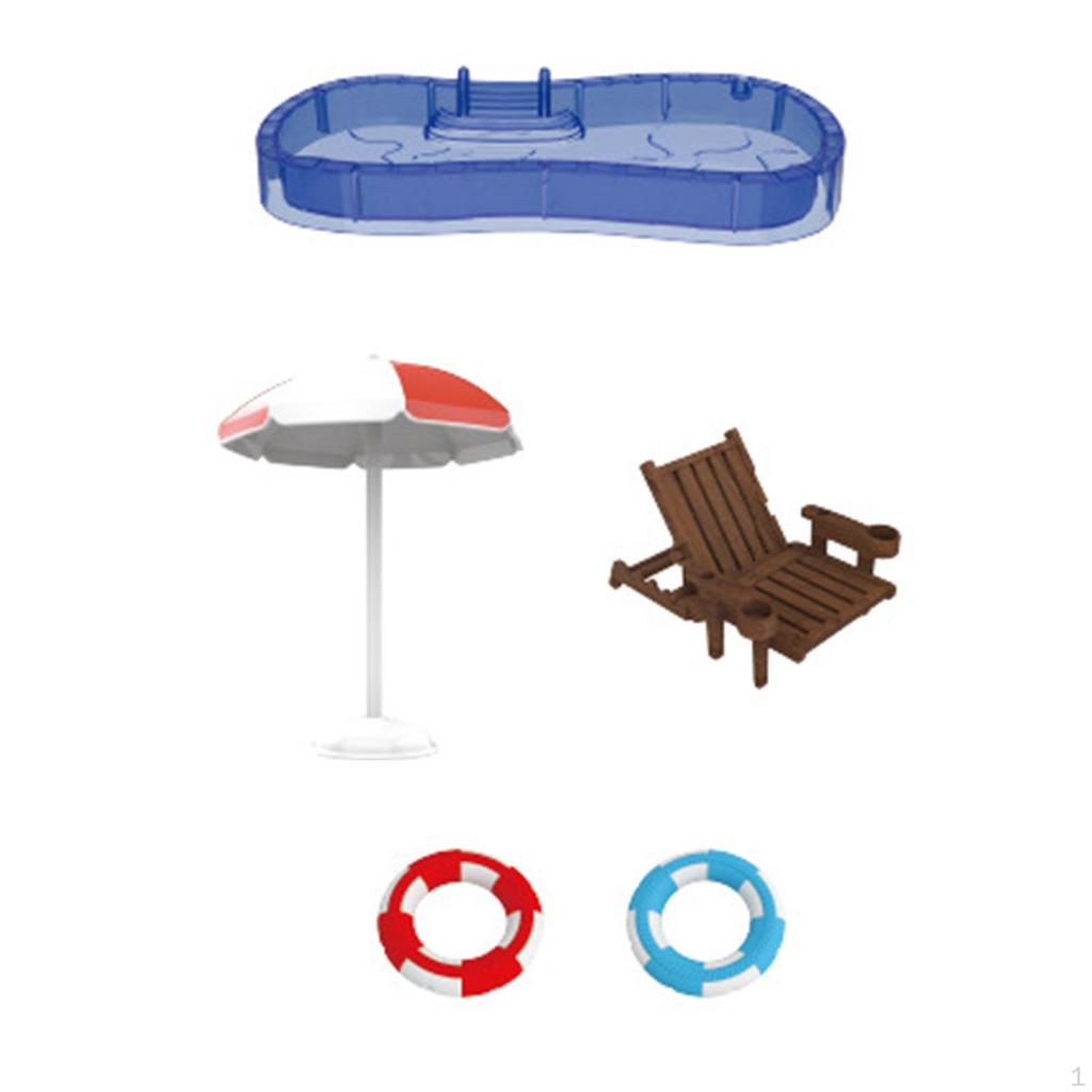 Dolls House Swimming Pool Set DIY Kids Toy Room Decoration Pretend Scene Accessory