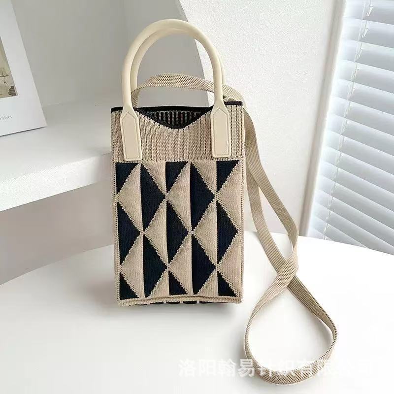 Sommer Damen Niedliche Mini-Tasche Vielseitige Mode Handytasche Cartoon Gestrickte Handtasche Umhängetasche Umhängetasche