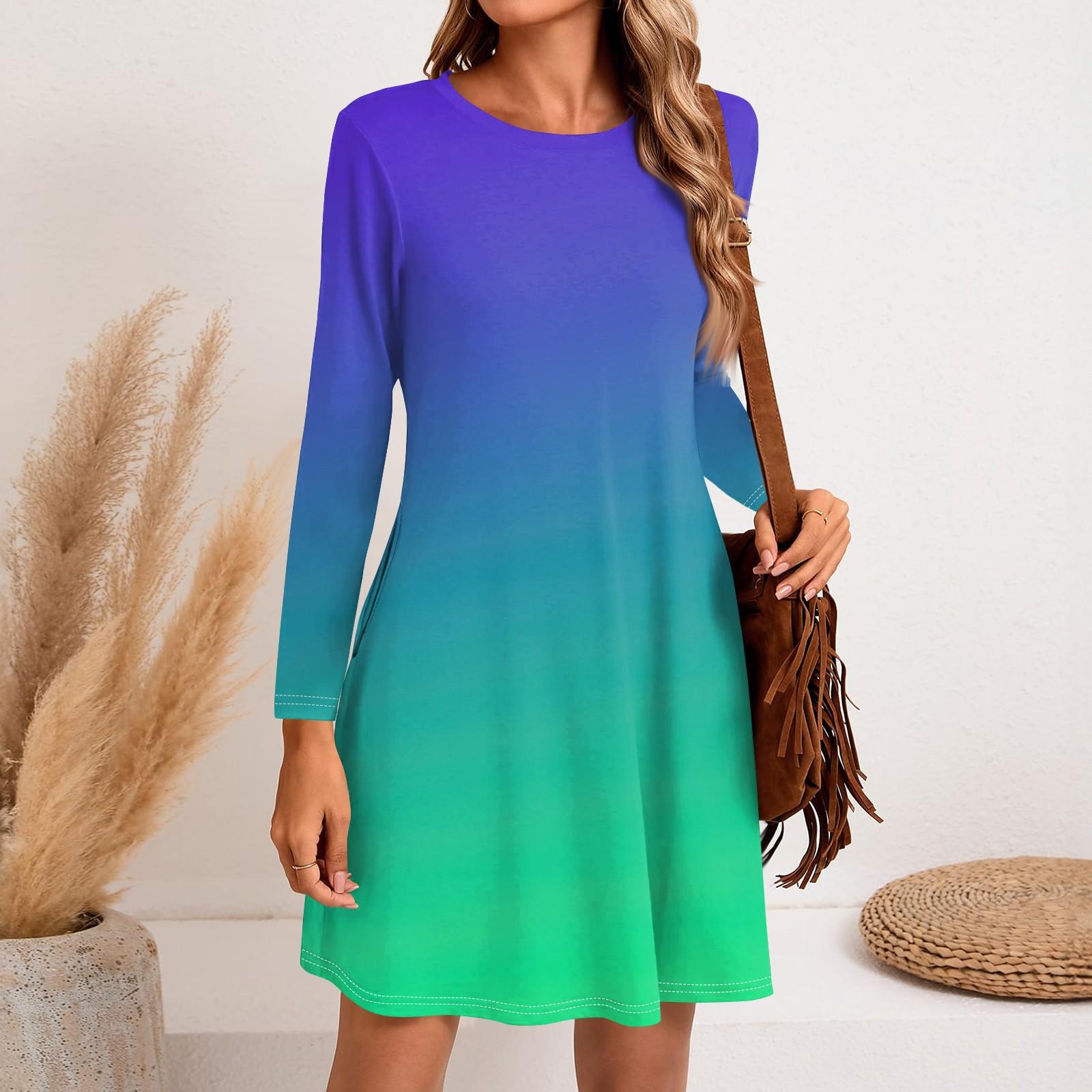 

Женское модное повседневное платье с круглым вырезом и длинным рукавом, короткими боковыми карманами M зелёный