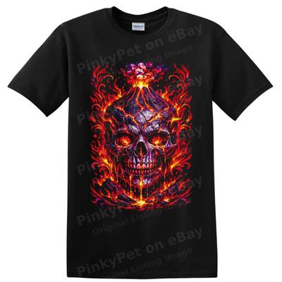 Volcanic Skull T Shirt Fiery Lava Gothic Horror Graphic Art Tee Unisex Design