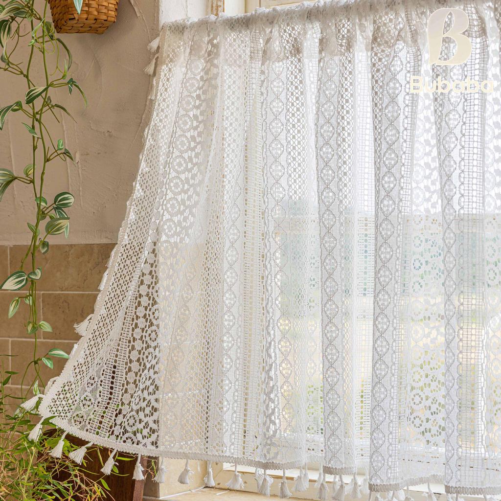 Bu Baba American Hollow Tassel Gauze Curtain for Bedroom Bay Window or Door, Finished Short Curtain.