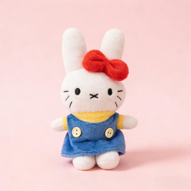 10cm Cute Miffy Bunny Plush Keychain - Red Bow Soft Rabbit Bag Charm for Girls, Cute Purse & Car Key Birthday Pendant Gift