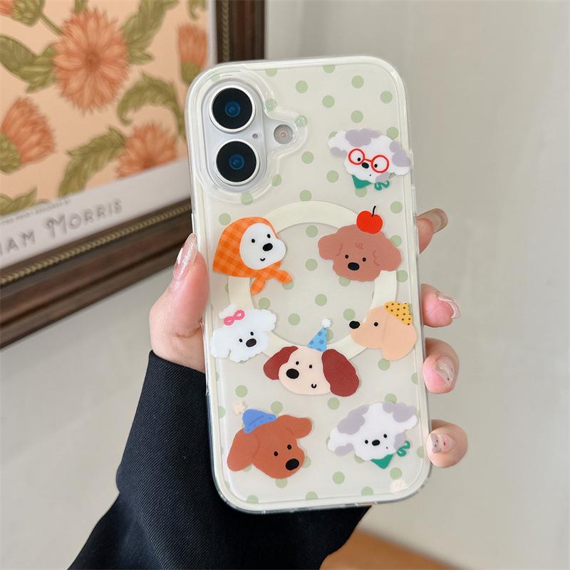 Green Polka Dot Animal Head Magnetic iPhone 17/16 Pro Max/15/14 Heart Phone Case