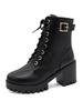 Autumn new single boot lace up black round toe thick heel high-heeled belt buckle women's short boots trend