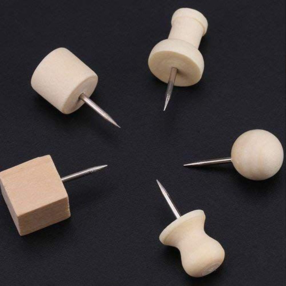 128Pcs Creative Wooden Push Pins DIY Thumb Tacks Geometric Shape Pushpins  Office School Supplies