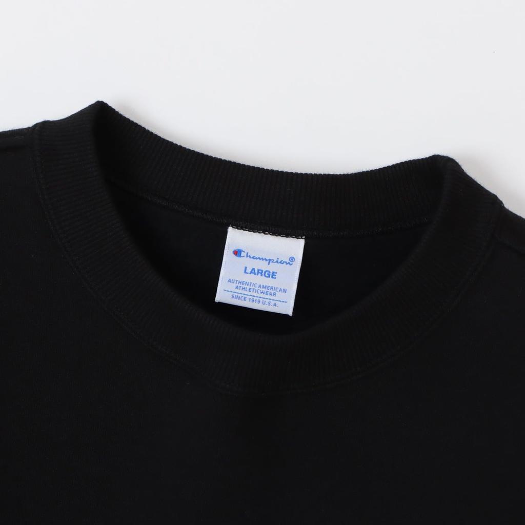 Champion Long Sleeve Crew Neck Sweatshirt with Embroidered Size Size L Men's Logo, C3-W005Z, Black,