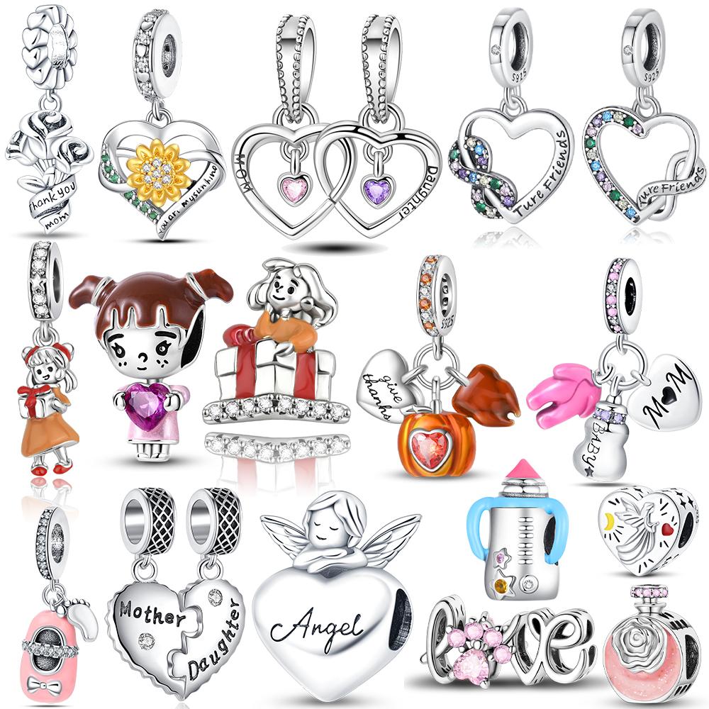 Charms Original Certified Mother'S Day Love Heart Girl Gift Beads Fit Bracelet Copper Women Jewelry Diy Accessory