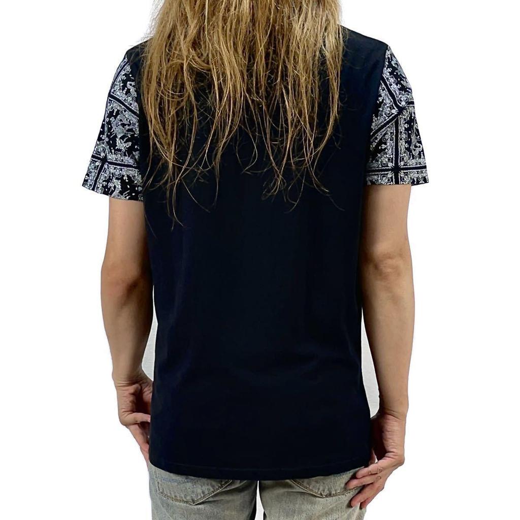Used New BRAVE SOUL Paisley Panel Bandana Print Oriental Dragon Monochrome T-shirt UK Street M Size