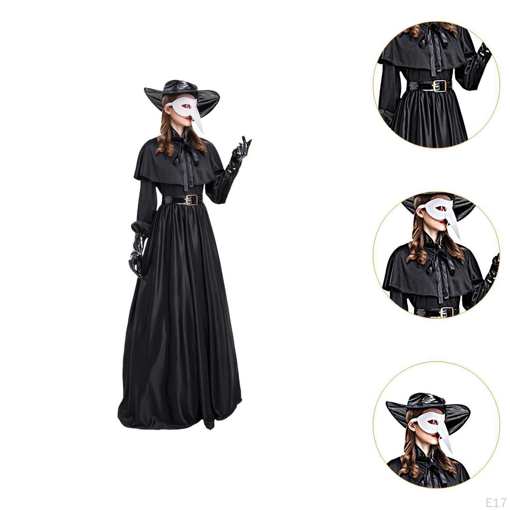 Plague Doctor Costume Set Cosplay Classic Festival Carnival for Women Gloves S Headcover