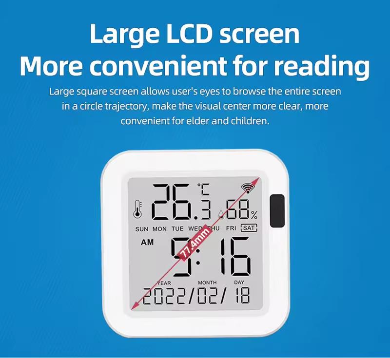 Tuya Smart Wifi Temperature and Humidity Sensor With Large Screen&Backlight Digital LCD Thermometer Hygrometer Work Alexa Google