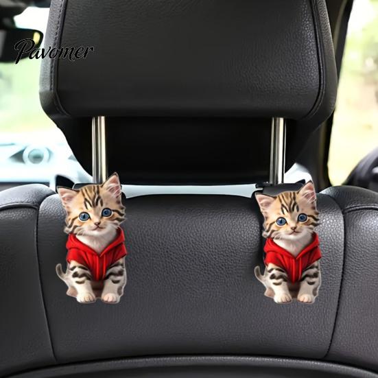 Car Storage Accessories Seat Hook, Cartoon Cow/Dog/Butterfly/Cat Pattern Decor, Durable Load Bearing Acrylic Vehicle Headrest Bag Hook Hanger,