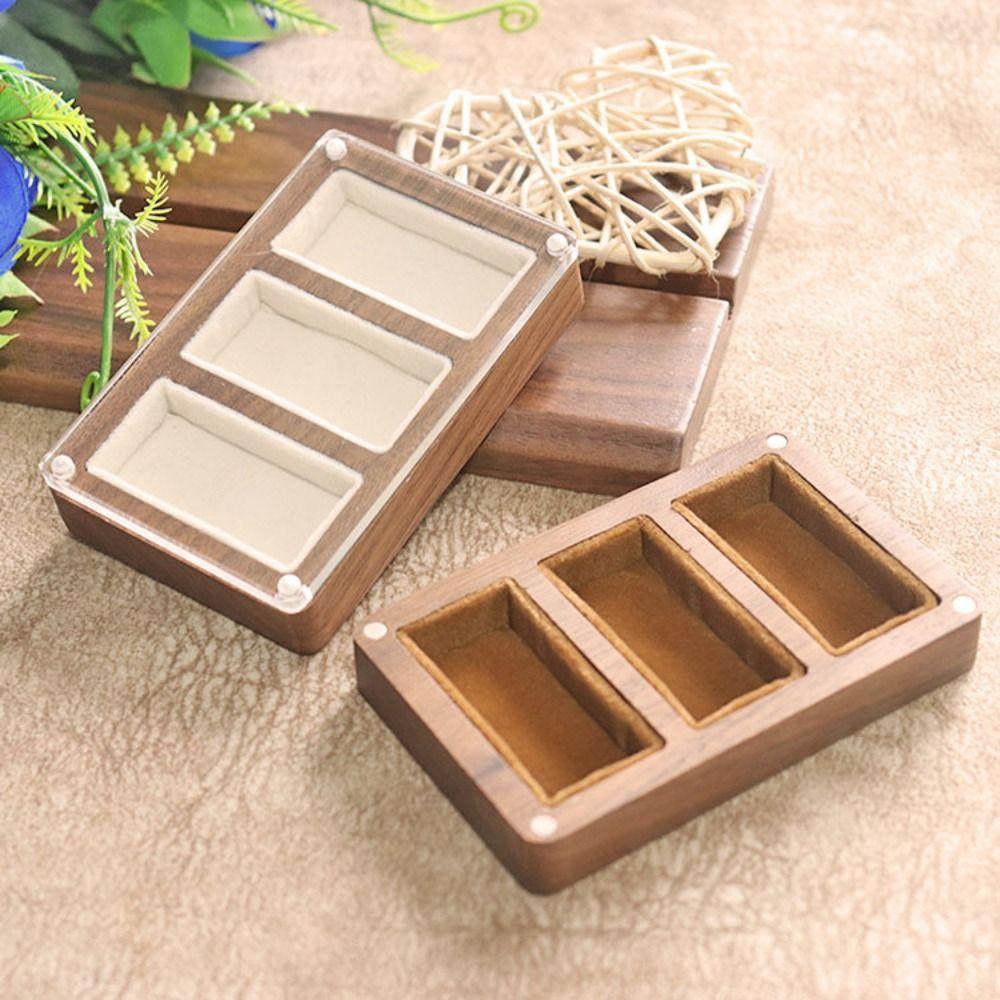 3/5 Slot Wooden Ring Box Magnetic Cover Jewelry Ring Holder Black Walnut Cufflinks Box  Couples