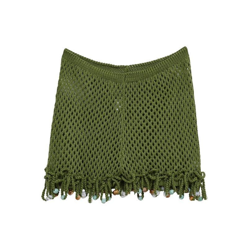 Kaslead New Women Clothes Western Style Handmade Pearl Crochet Top Cami Shorts Set