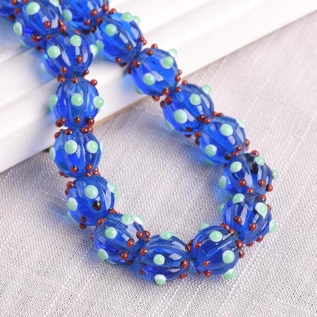 10pcs 12mm Round Pumpkin Shape Spots Handmade Lampwork Glass Charm Loose Beads for Jewelry Making Accessories DIY Crafts Findings