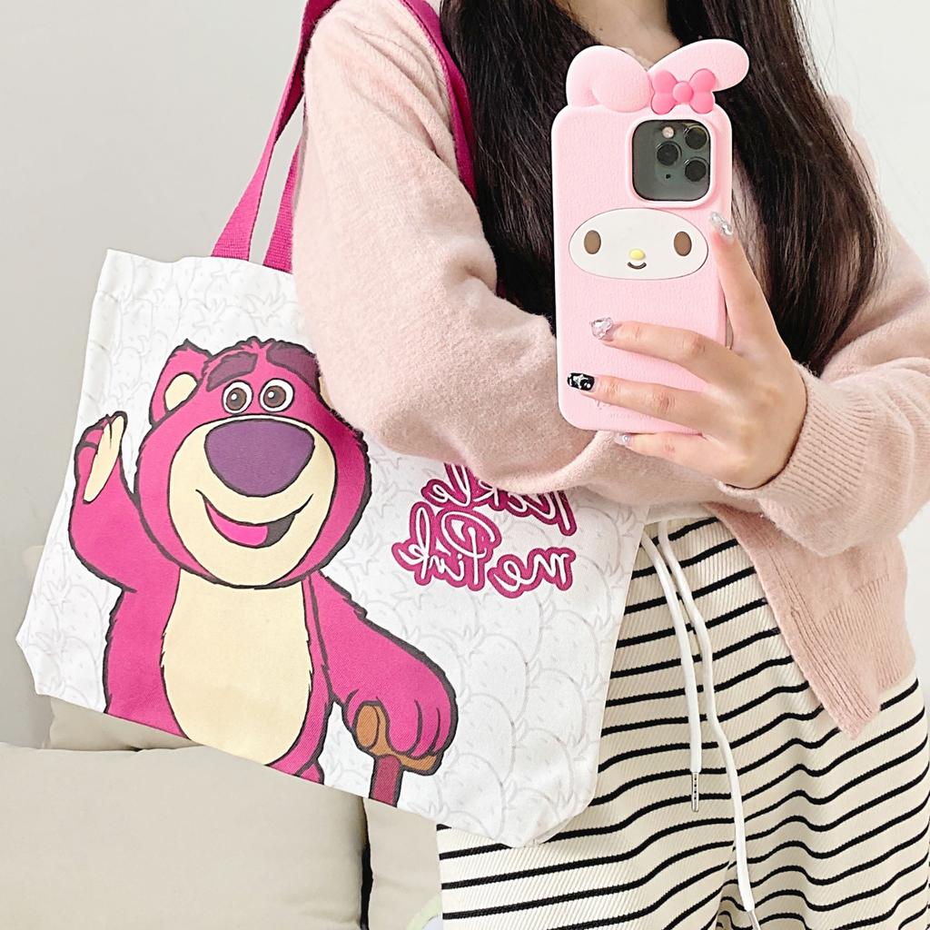 New Disney Canvas Tote Bag, Shopping Bag, Canvas Bag, Handbag, Shoulder Bag Regular Women's Strawberry Bear Print LW-CVS-48