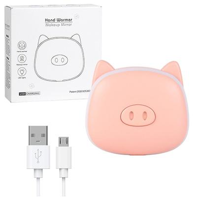 Rechargeable Hand Warmer 1000mAh Macaron Cartoon Animal USB Hand Warmer Makeup Mirror with LED Light Winter Gifts