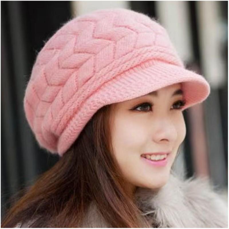 Women's Autumn and Winter Padded Thickened Warm Hat Solid Color Simple Ear Protection Knitted Cap