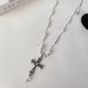 Diamond-encrusted Artificial Pearl Cross Water Drop Necklace Personalized Fashion Long Sweater Chain Autumn and Winter Versatile New Item Accessories