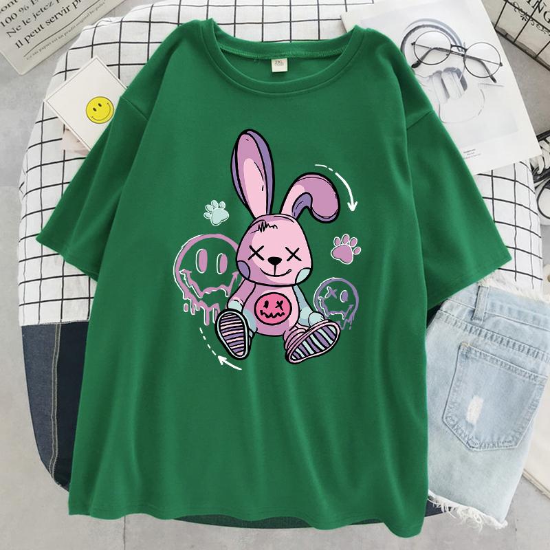 A Toy Rabbit Sitting On The Ground Women T Shirt Cool Fashion Short Sleeve Street Hip Hop Tee Clothes Sport Breathable T-Shirt