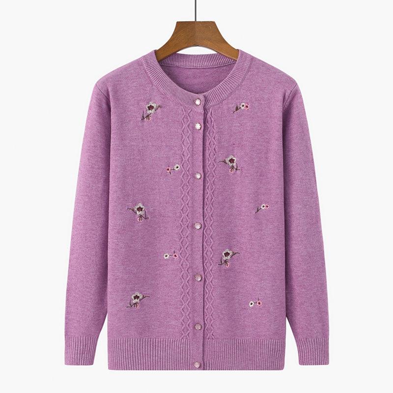 Autumn Sweaters Winter Knitted Clothes Women Printed Middle Aged Mother Embroidered Long Sleeve Tops Button Sweater