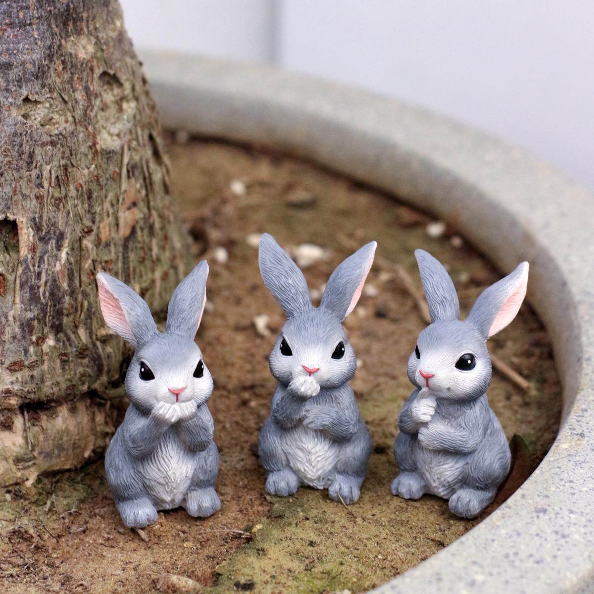 

3 кроличьих украшения, пасхальный кролик/украшение для бонсай в весеннем саду, животные-украшения, семейные подарки