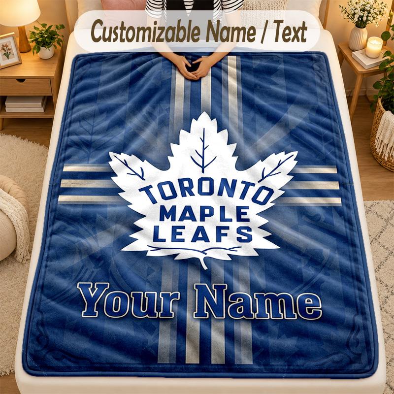 Flannel BlanketToronto Maple Leafs Custom Name Text Personalized Soft Warm Throw Blanket Home Decor Gift