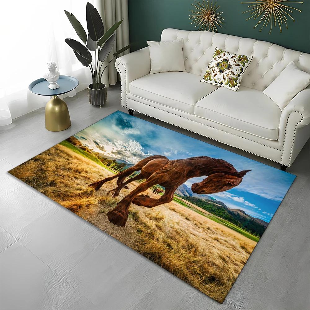 3D Animal Pentium Gallant Horse Steed Carpet Rug for Home Living Room Bedroom Sofa Doormat Decor,kid Area Rug Non-slip Floor Mat