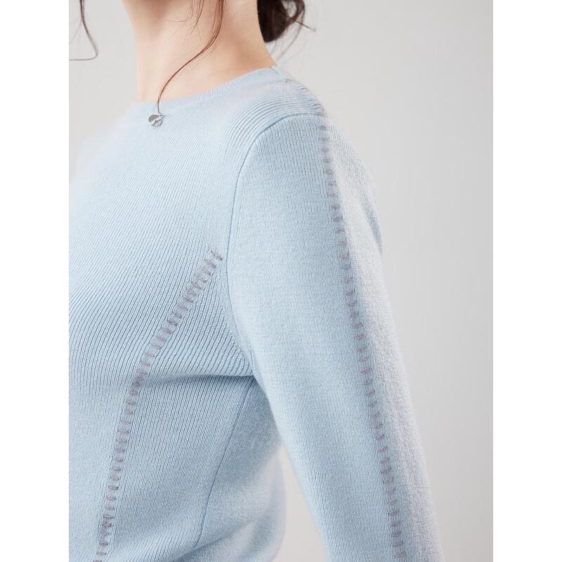ELLE Women's French Lamb Wool Round Neck Knit Sweater