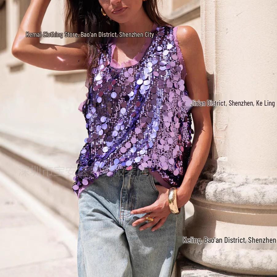 2025 Casual Spicy Girl Sequin Sleeveless Fashion Top for Women