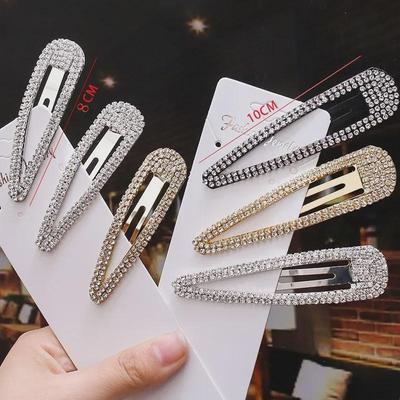 Geometrische Haarnadel mit Strasssteinen im koreanischen Stil – Goldfarbener Wassertropfen-BB-Clip