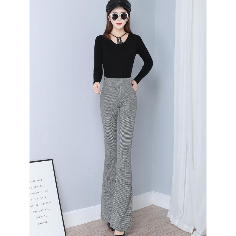 Micro Flare Pants Plaid High Waist Drape Pattern Full Print Trousers Spring New Thin Casual Houndstooth Women Pants Chic Vintage
