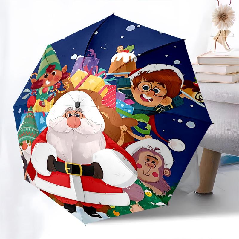 

1pc Christmas Elf Automatic Opening/Closing Umbrella, Festive Gift for Fans, Travelers & Daily Use (8 Bone Iron Frame, Portable Tri-Fold Design).X082