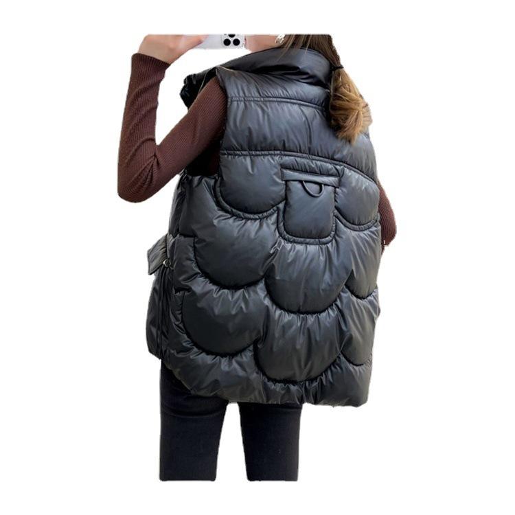 Colete de penas feminino curto inverno novo camisola branca pato penas casaco gola alta versão coreana elegante solto ajuste jaqueta quente