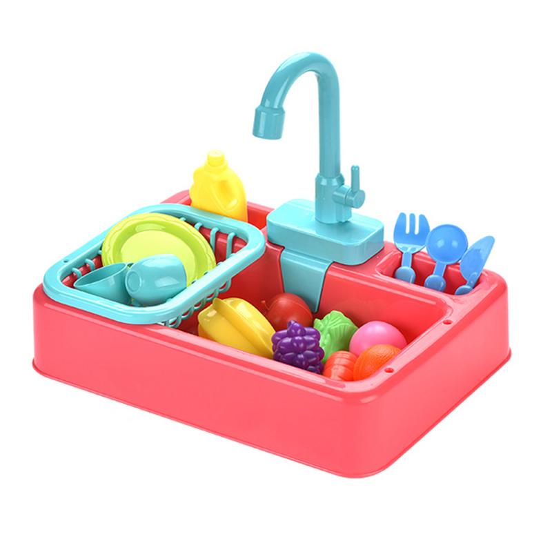 Kid Kitchen Sink Set Simulation Electric Dishwasher With Running Water Playing Toy Pretend Role Play Montessori Game For Girl