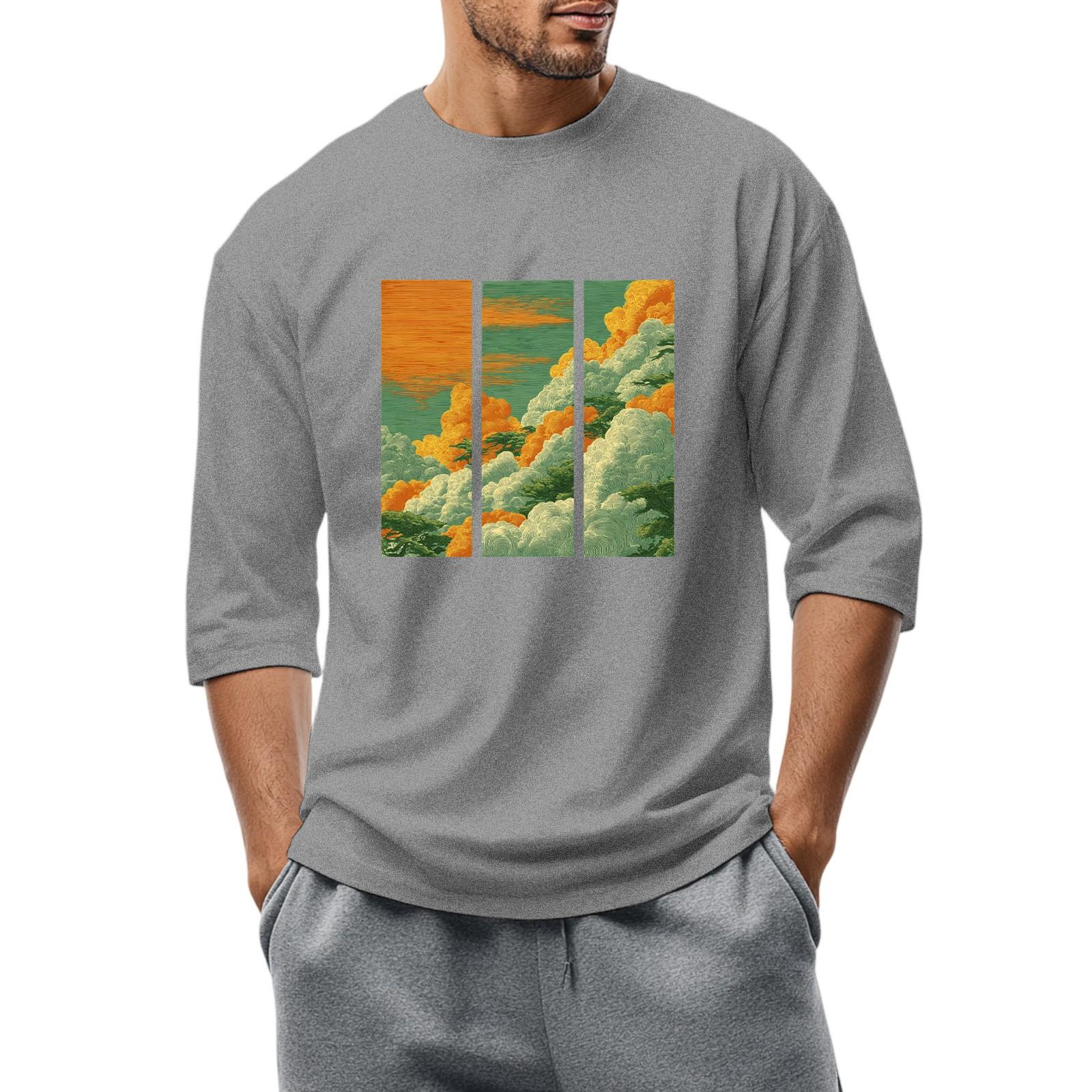 

Men S Round Neck Three-Quarters Sleeve Top Casual Fashion T-Shirt XXXL