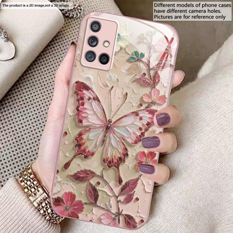 Elegant pink butterfly For Samsung A20 30 22 23 24 25 26 A31 32 33 34 A35 42 A50 51 52 53 54 55 56 70 71 72 73 glass phone case