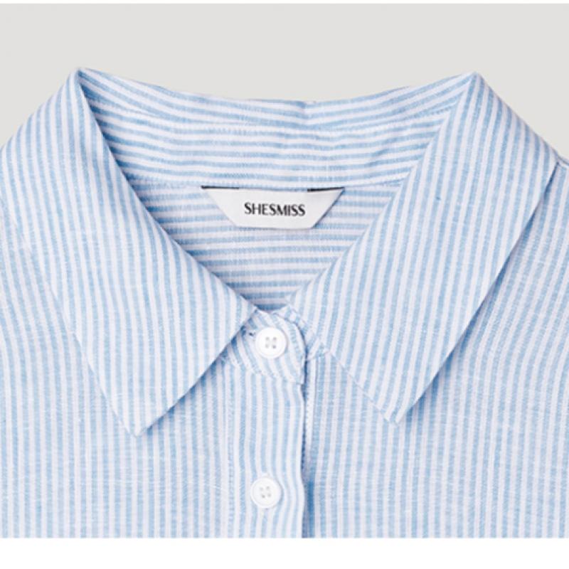 [shs Miss] Basic Linen Stripe Shirt Swwstp21040 Ll