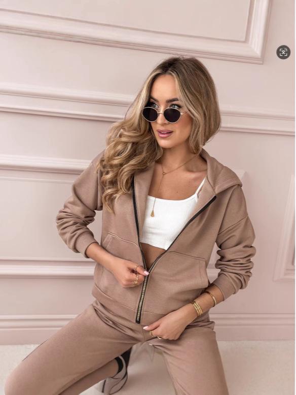 Women's Solid Color Casual Zip-Up Hooded Sweatshirt, Drop Shoulder Long Sleeve 2025