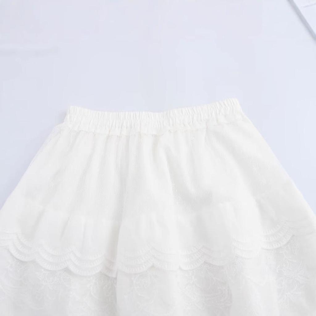 Spring 2025 Women's European & American Lace Trim Puff Midi Skirt