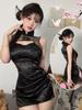Sexy Cheongsam Mini Dress Mesh Lace Sheer Charming Underwear Uniform Transparent Slim Side Straps Dress Elegant Tops He1O