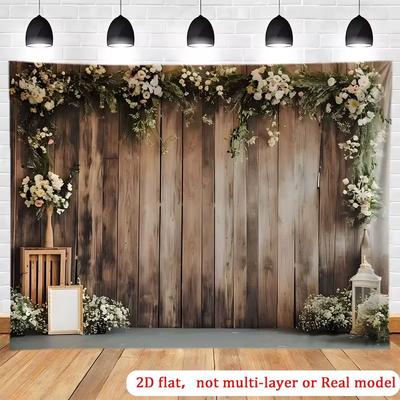 2D rustikales Holzblumen-Hintergrundtuch für Boho-Hochzeit Brautparty Fotoshooting Hintergrundbanner