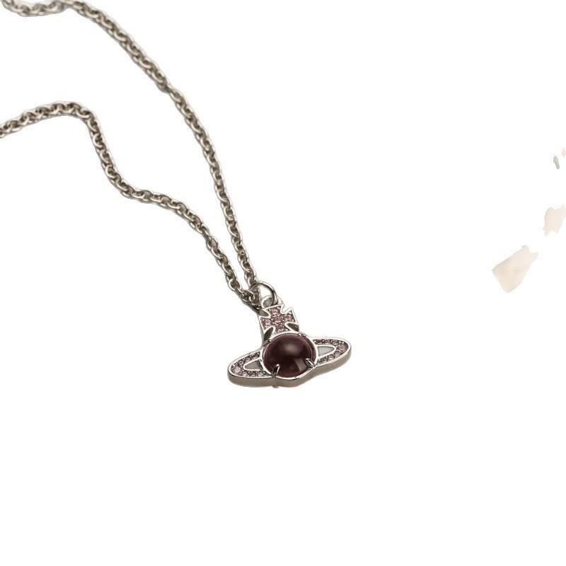 Modern Womens Titanium Steel Necklace With Saturn Charm And Microinlay For Daily Wear